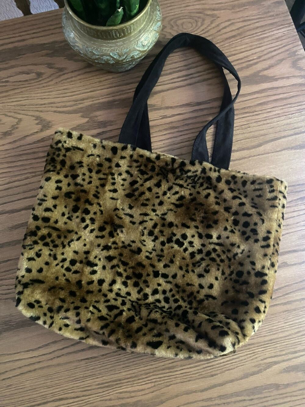 Vintage Inc International Faux Fur Leopard Print Bag Weekend Bag Y2k Fur Tote
